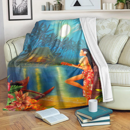 Hawaii Premium Blanket Hula Girl Sing In Village