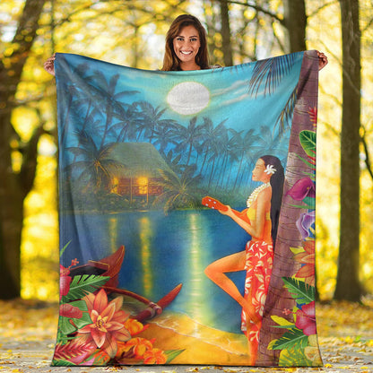Hawaii Premium Blanket Hula Girl Sing In Village