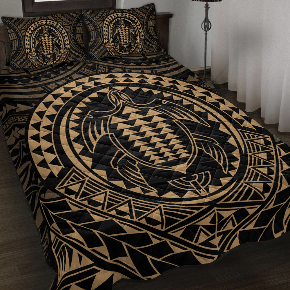Hawaii Quilt Bed Set Kakau Honu Arc Polynesian Gold