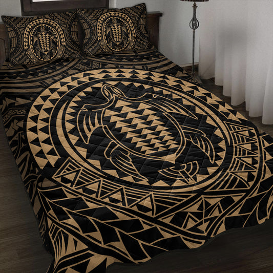 Hawaii Quilt Bed Set Kakau Honu Arc Polynesian Gold