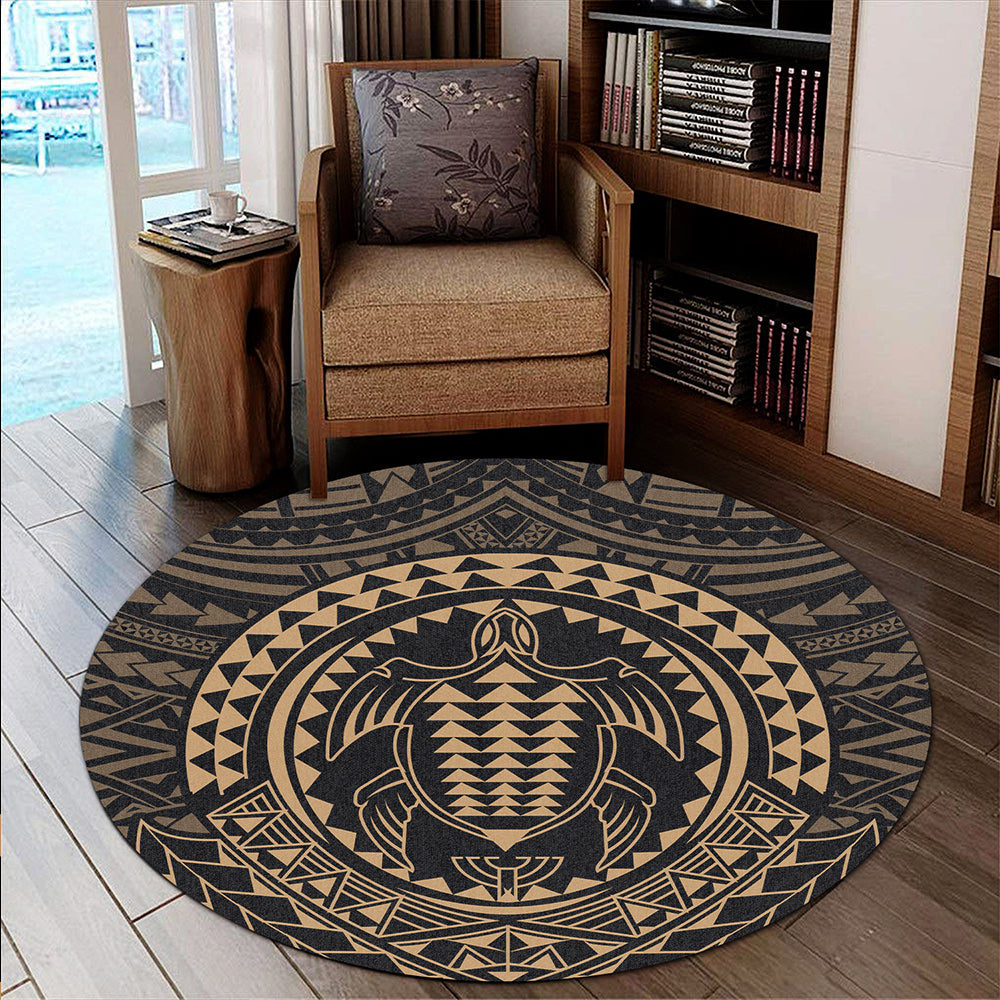 Hawaii Round Rug Kakau Honu Arc Polynesian Gold