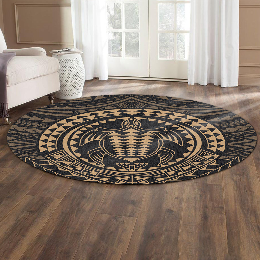 Hawaii Round Rug Kakau Honu Arc Polynesian Gold