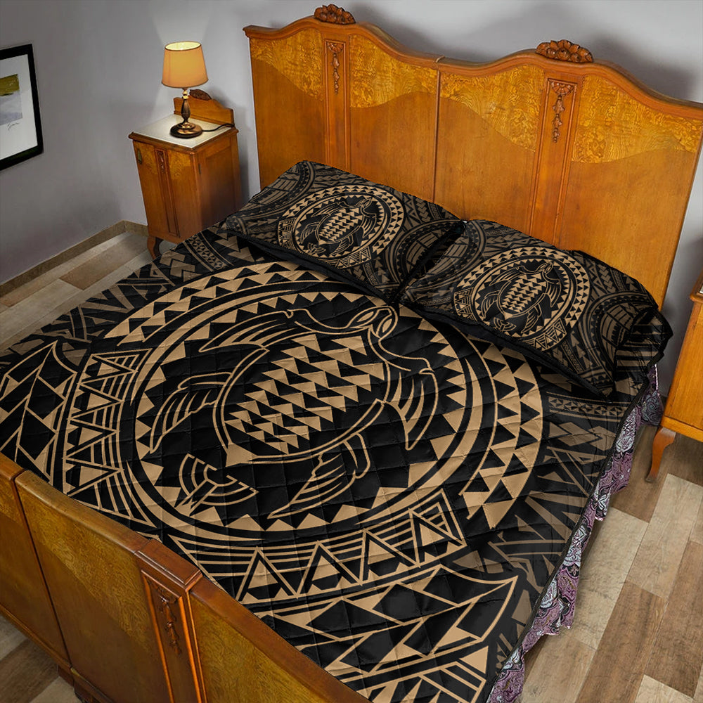 Hawaii Quilt Bed Set Kakau Honu Arc Polynesian Gold