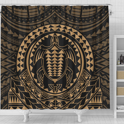 Hawaii Shower Curtain Kakau Honu Arc Polynesian Gold