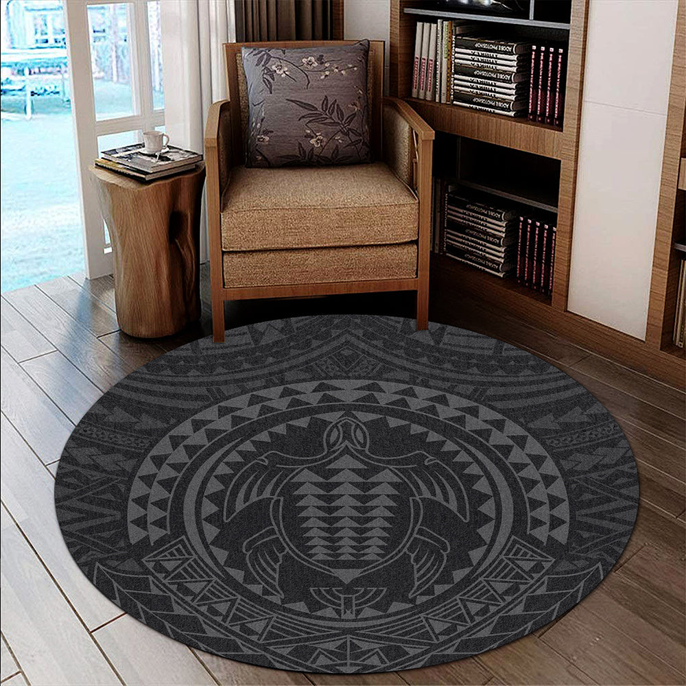 Hawaii Round Rug Kakau Honu Arc Polynesian Gray