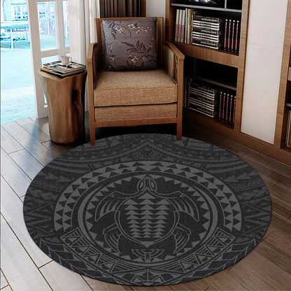 Hawaii Round Rug Kakau Honu Arc Polynesian Gray