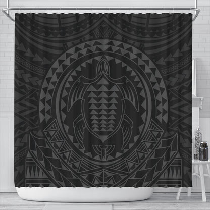 Hawaii Shower Curtain Kakau Honu Arc Polynesian Gray