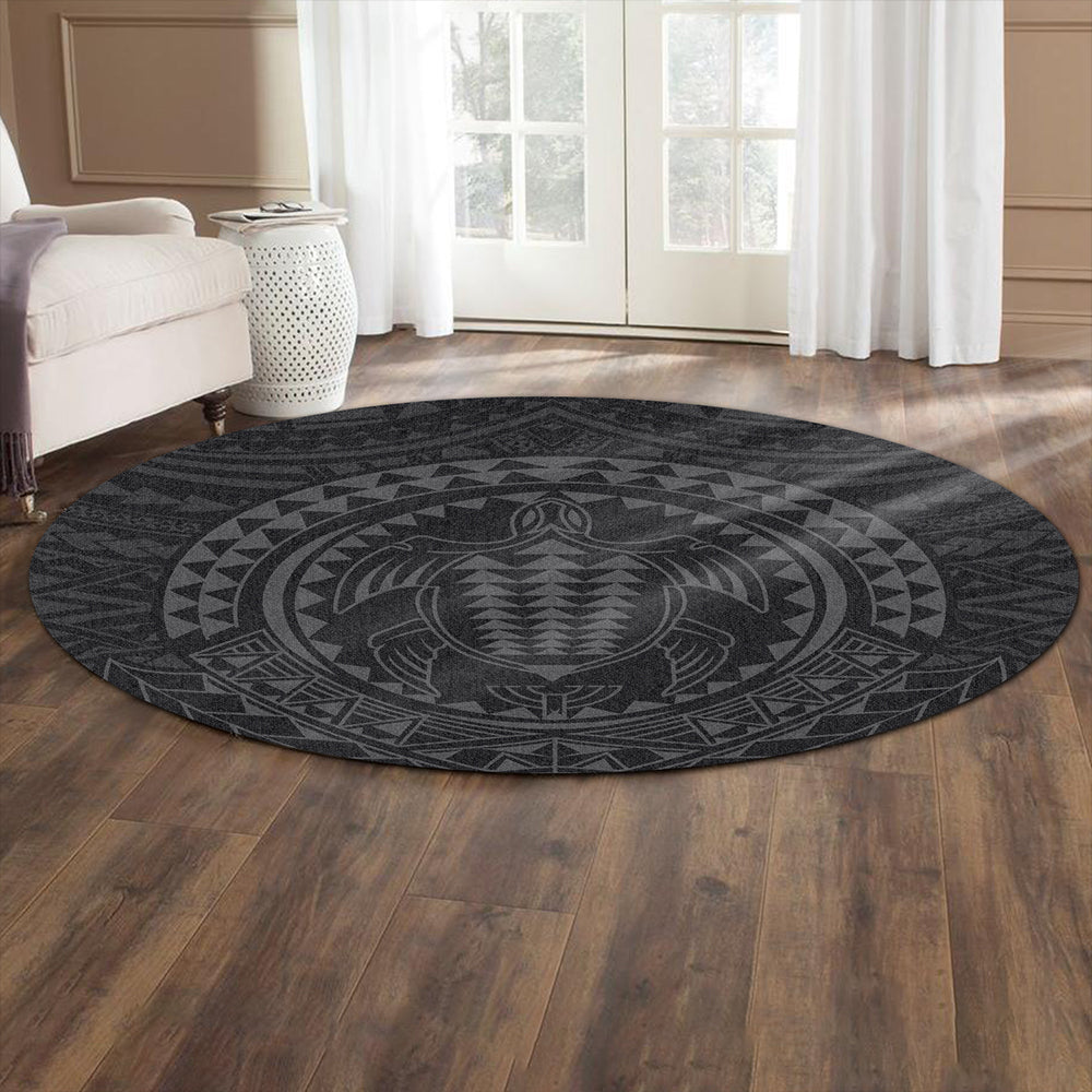 Hawaii Round Rug Kakau Honu Arc Polynesian Gray