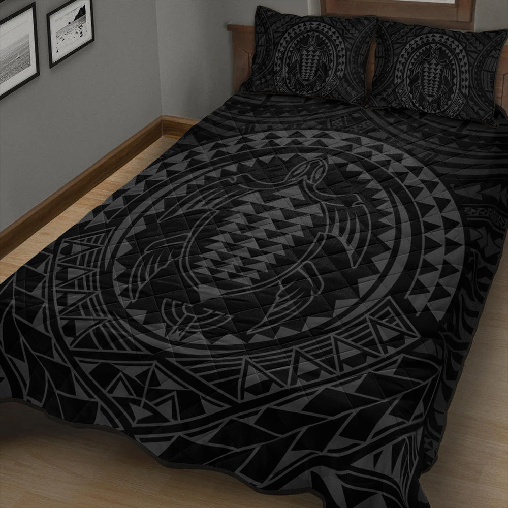 Hawaii Quilt Bed Set Kakau Honu Arc Polynesian Gray
