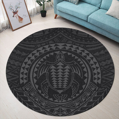 Hawaii Round Rug Kakau Honu Arc Polynesian Gray