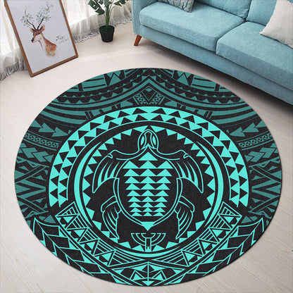 Hawaii Round Rug Kakau Honu Arc Polynesian Turquoise