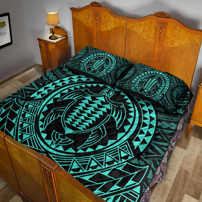 Hawaii Quilt Bed Set Kakau Honu Arc Polynesian Turquoise