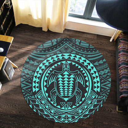 Hawaii Round Rug Kakau Honu Arc Polynesian Turquoise