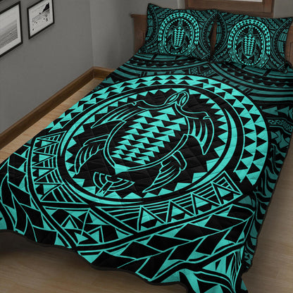Hawaii Quilt Bed Set Kakau Honu Arc Polynesian Turquoise