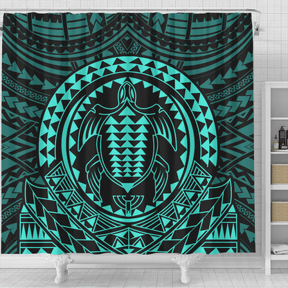 Hawaii Shower Curtain Kakau Honu Arc Polynesian Turquoise