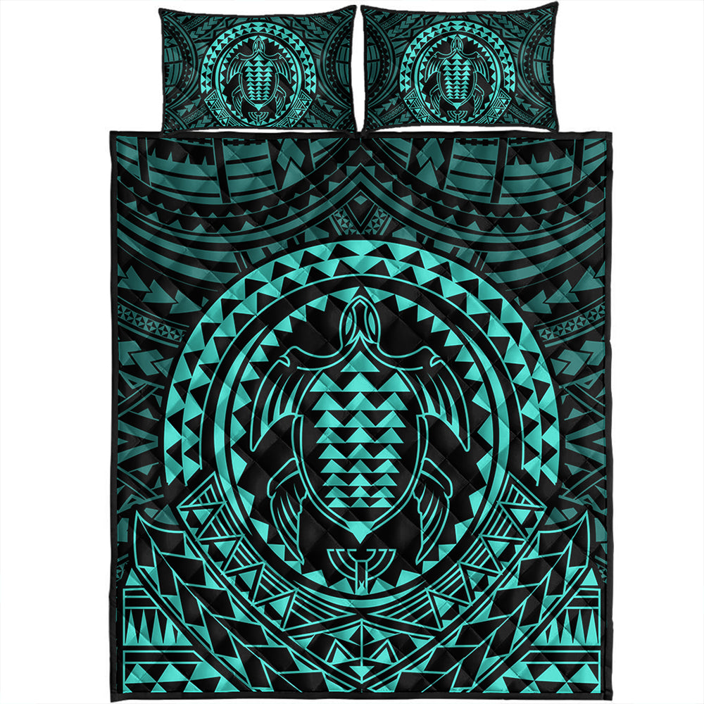 Hawaii Quilt Bed Set Kakau Honu Arc Polynesian Turquoise