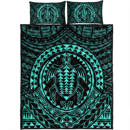 Hawaii Quilt Bed Set Kakau Honu Arc Polynesian Turquoise