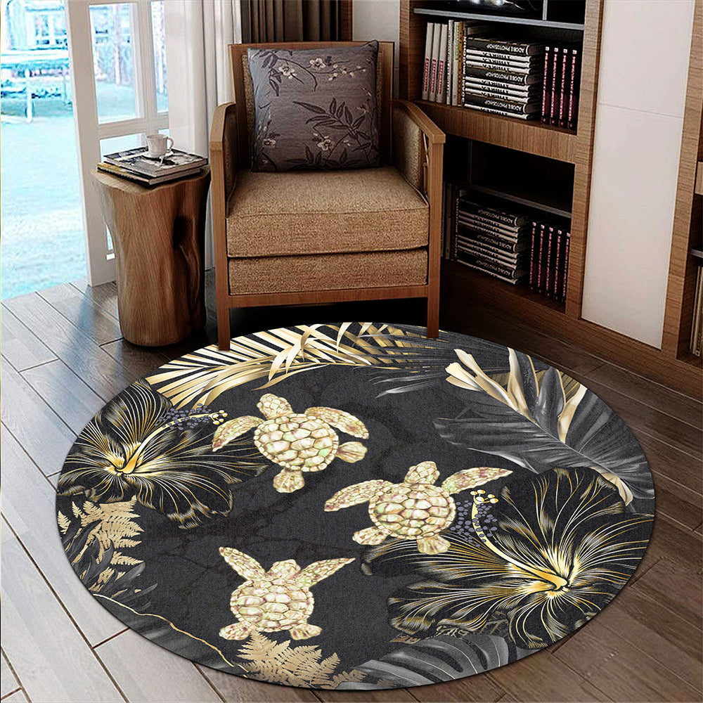 Hawaii Round Rug Kanaka Maoli Golden Tropical Turtle
