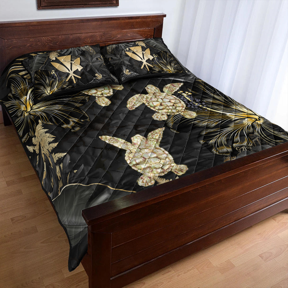 Hawaii Quilt Bed Set Kanaka Maoli Golden Tropical Turtle