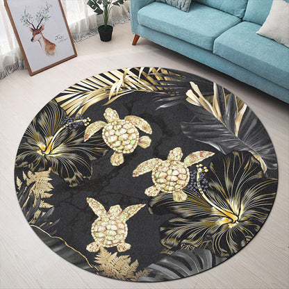 Hawaii Round Rug Kanaka Maoli Golden Tropical Turtle