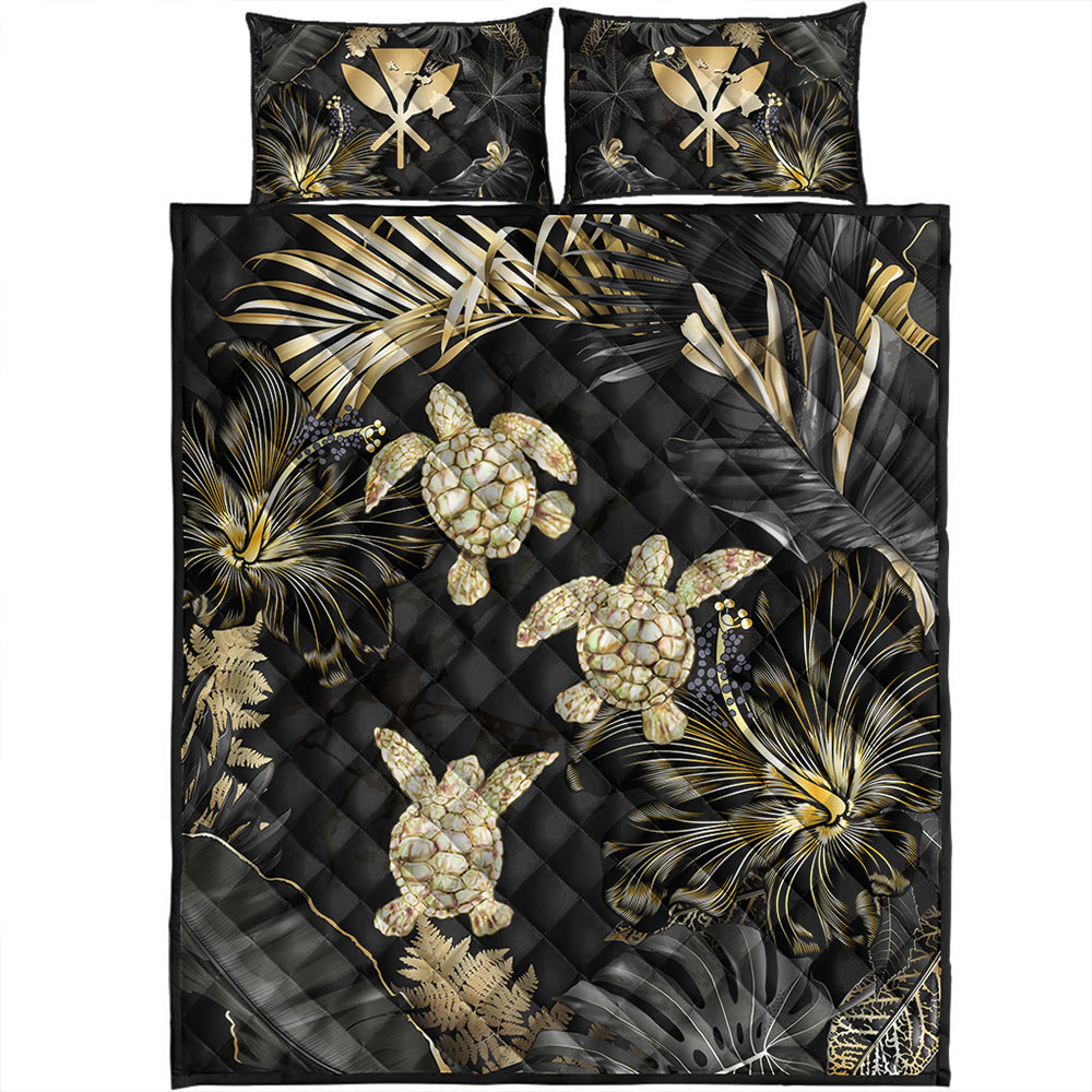 Hawaii Quilt Bed Set Kanaka Maoli Golden Tropical Turtle