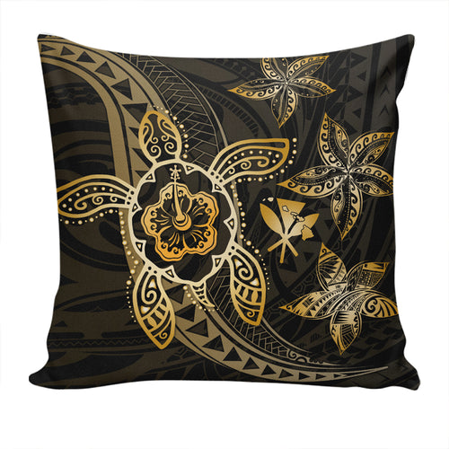 Hawaii Pillow Cover Kanaka Maoli Map Hibiscus Plumeria Turtle Art Polynesian Gold