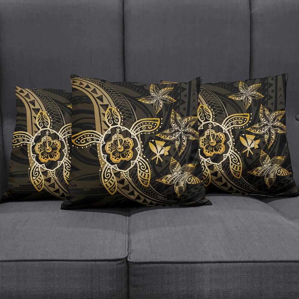 Hawaii Pillow Cover Kanaka Maoli Map Hibiscus Plumeria Turtle Art Polynesian Gold