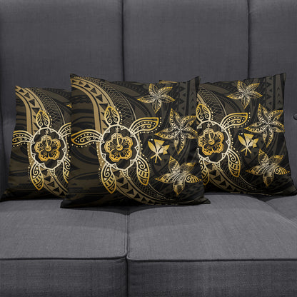 Hawaii Pillow Cover Kanaka Maoli Map Hibiscus Plumeria Turtle Art Polynesian Gold