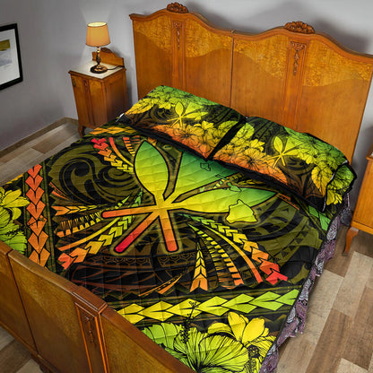 Hawaii Quilt Bed Set Kanaka Maoli Map Hibiscus Polynesian Kanu