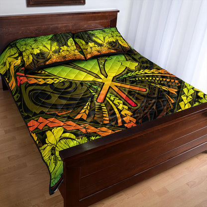 Hawaii Quilt Bed Set Kanaka Maoli Map Hibiscus Polynesian Kanu