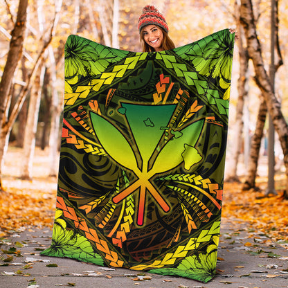Hawaii Premium Blanket Kanaka Maoli Map Hibiscus Polynesian Kanu