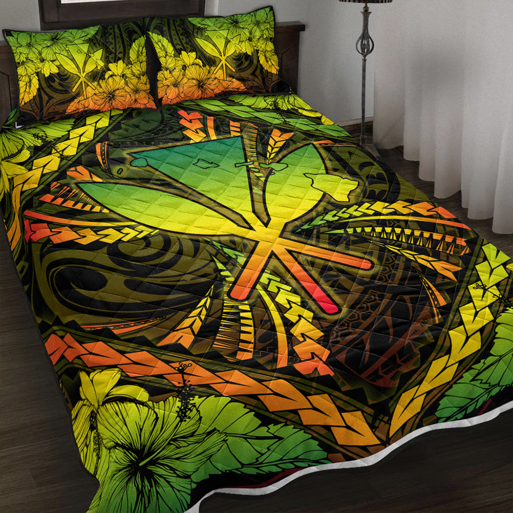 Hawaii Quilt Bed Set Kanaka Maoli Map Hibiscus Polynesian Kanu