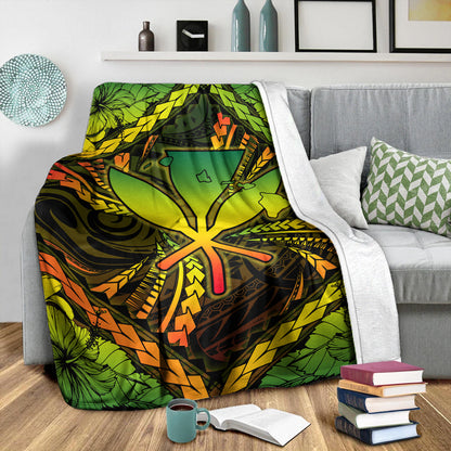 Hawaii Premium Blanket Kanaka Maoli Map Hibiscus Polynesian Kanu