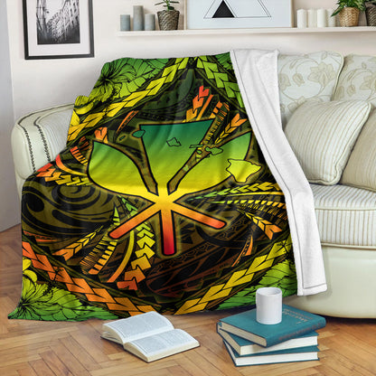 Hawaii Premium Blanket Kanaka Maoli Map Hibiscus Polynesian Kanu