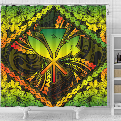 Hawaii Shower Curtain Kanaka Maoli Map Hibiscus Polynesian Kanu