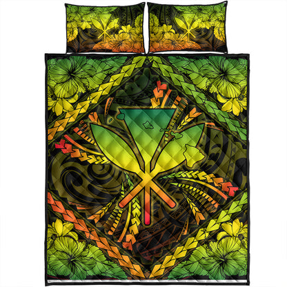 Hawaii Quilt Bed Set Kanaka Maoli Map Hibiscus Polynesian Kanu
