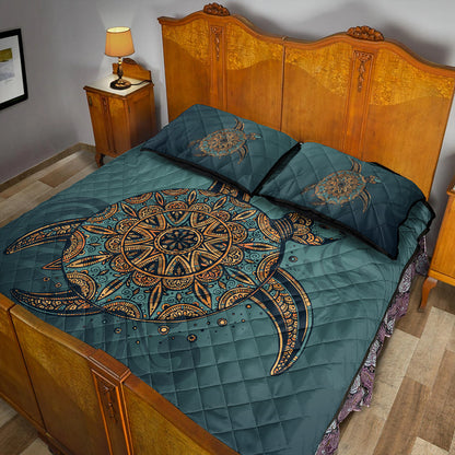 Hawaii Quilt Bed Set Mandela Turtle Royal Blue