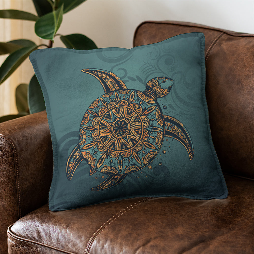 Hawaii Pillow Cover Mandela Turtle Royal Blue