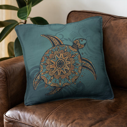 Hawaii Pillow Cover Mandela Turtle Royal Blue