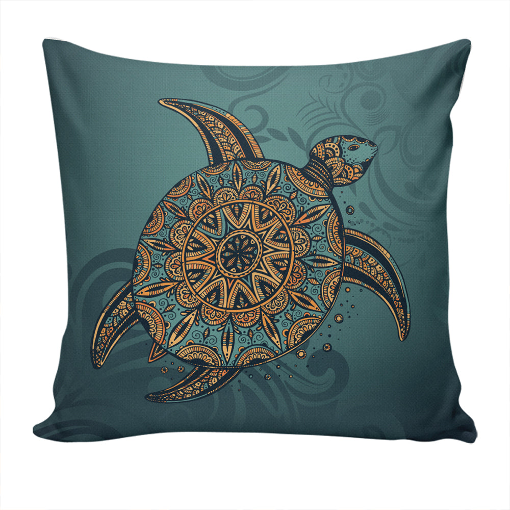 Hawaii Pillow Cover Mandela Turtle Royal Blue