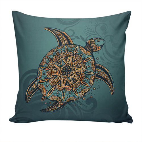 Hawaii Pillow Cover Mandela Turtle Royal Blue