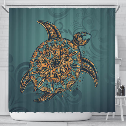 Hawaii Shower Curtain Mandela Turtle Royal Blue