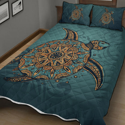 Hawaii Quilt Bed Set Mandela Turtle Royal Blue