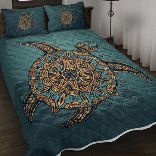 Hawaii Quilt Bed Set Mandela Turtle Royal Blue