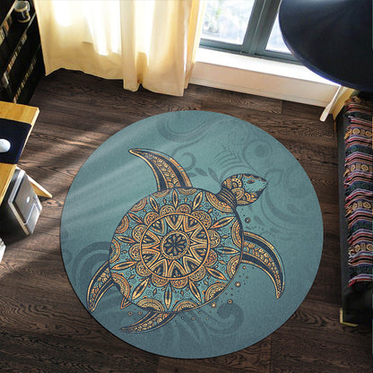 Hawaii Round Rug Mandela Turtle Royal Blue
