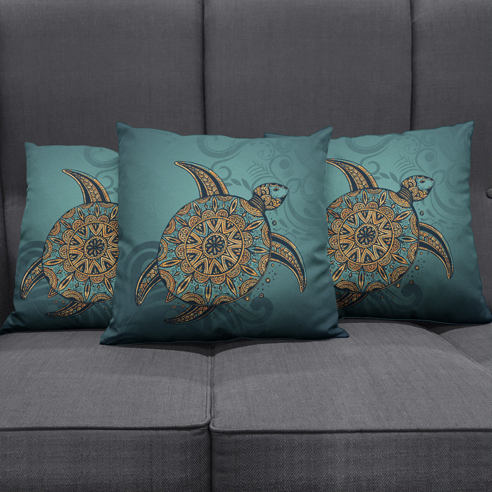 Hawaii Pillow Cover Mandela Turtle Royal Blue