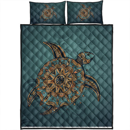 Hawaii Quilt Bed Set Mandela Turtle Royal Blue