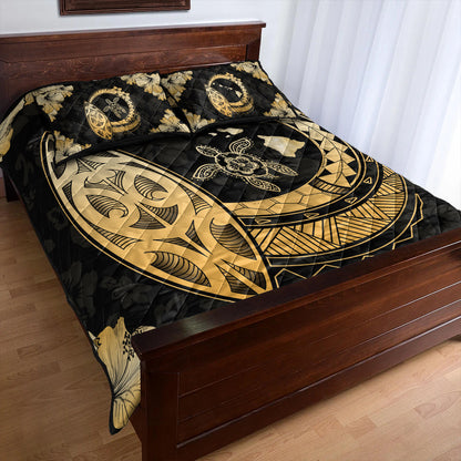 Hawaii Quilt Bed Set Map Hibiscus Plumeria Turtle Polynesian