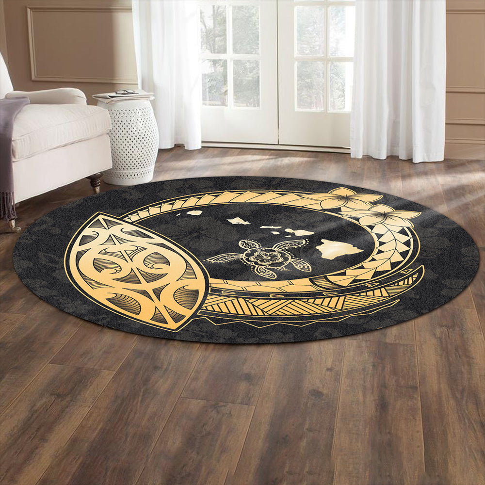 Hawaii Round Rug Map Hibiscus Plumeria Turtle Polynesian