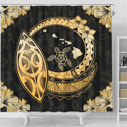Hawaii Shower Curtain Map Hibiscus Plumeria Turtle Polynesian
